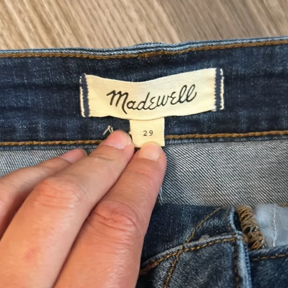MADEWELL STRETCH DENIM PEGGED MINI SKIRT WITH RAW HEM SIZE 29